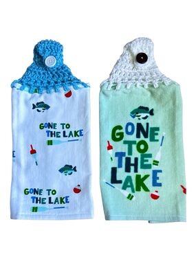 Hand Crafted Lake Themed Hanging Hand Towels Crochet Top Button Closure